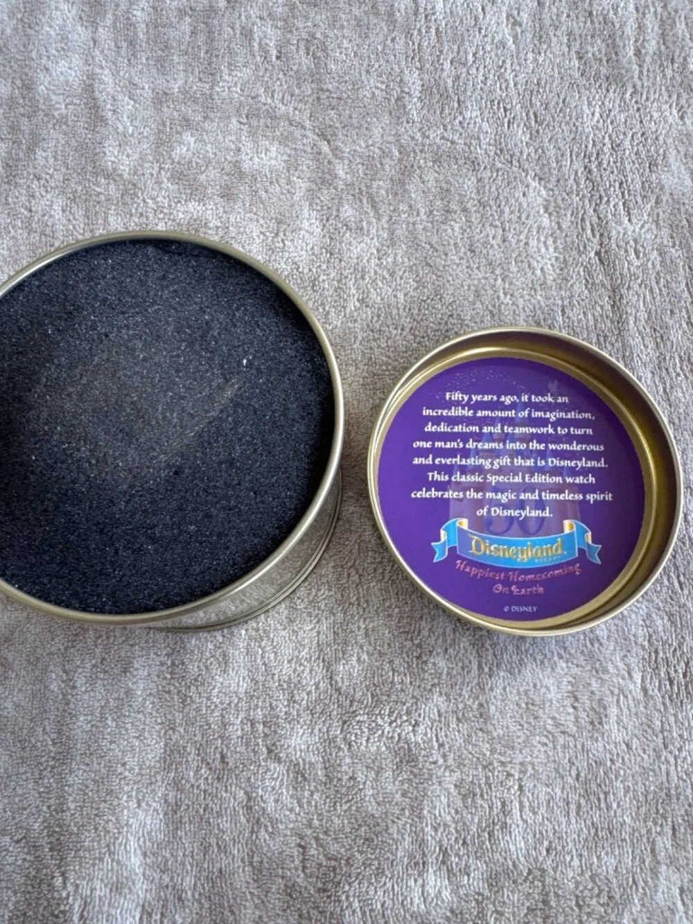 Disneyland 50th Anniversary Watch Brown Leather Strap & Commemorative Tin Box